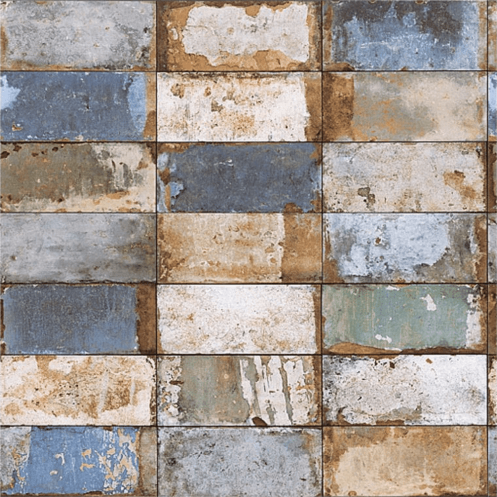 #Grey/Blue&Gold #Industrial-Weathered-Effect #Metallic-TilesWallpaper #Nf232023
