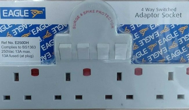 4 Way Extension Plug in Socket - Surge Spike Protected & Switched 